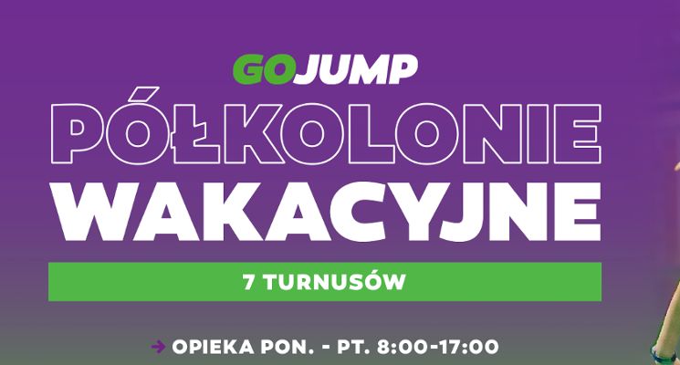 Plakat Wskakuj na półkolonie wakacyjne do GOjump MEGApark we Wrocławiu