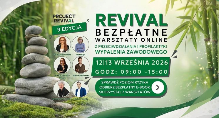 Plakat Revival - Bezpłatne warsztaty z przeciwdziałania i profilaktyki wypalenia zawodowego - IX Edycja