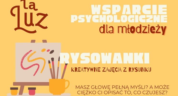Plakat Rysowanki – bezpłatne, relaksacyjne zajęcia z rysunku dla młodzieży