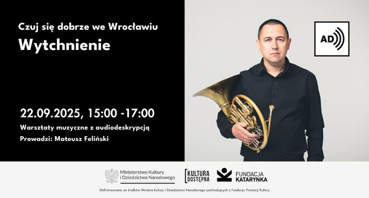 Plakat Dźwięki waltorni. Darmowe warsztaty muzyczne "Wytchnienie".