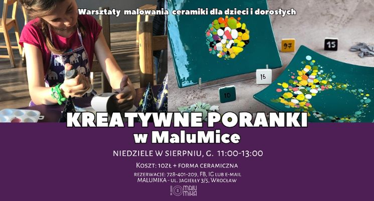 Plakat KREATYWNE PORANKI W MALUMICE - warsztaty dla dzieci i dorosłych