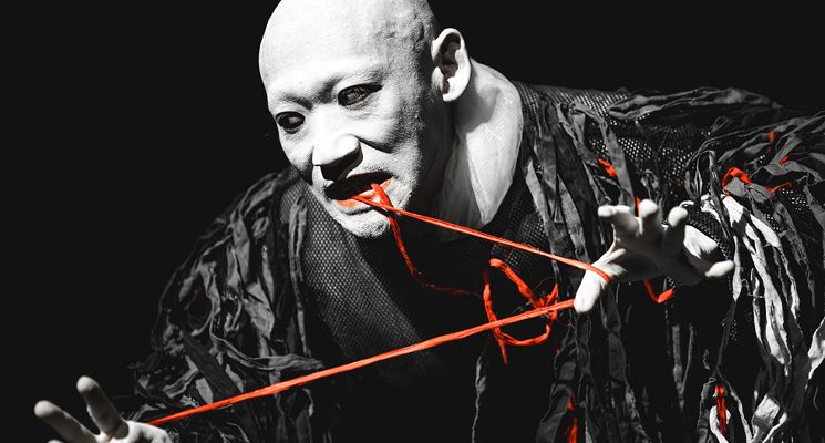 Plakat "Podpis miecza/Hamon" - premiera spektaklu tańca butō Fumihiro Yoshino