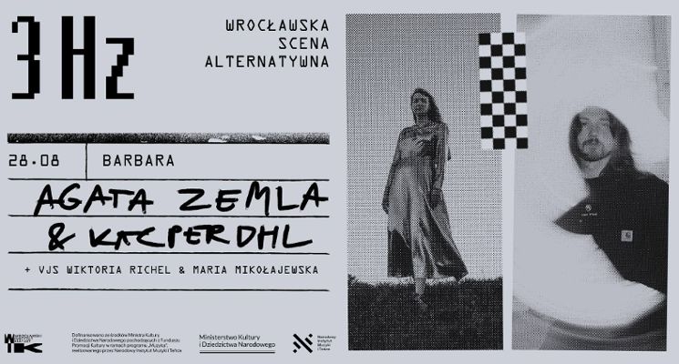 Plakat 3Hz koncert | Agata Zemla, Kacperdhl + VJs Wiktoria Richel & Maria Mikołajewska