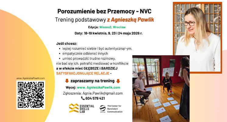 Plakat NVC- trening podstawowych umiejętności Porozumienia bez Przemocy