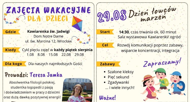 Plakat Dzień łowców marzeń – zajęcia wakacyjne dla dzieci