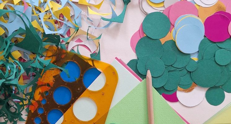 Plakat Papierowe mozaiki – oprowadzanie po wystawie i warsztaty rodzinne