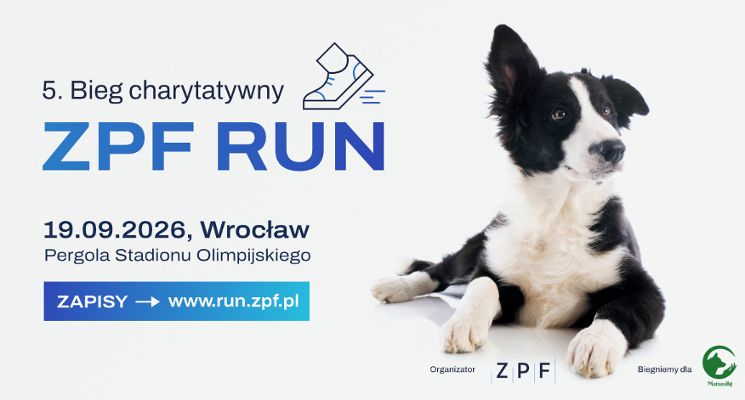 Plakat ZPFRUN bieg charytatywny dla Fundacji Pomocy Zwierzętom MATUZALKI
