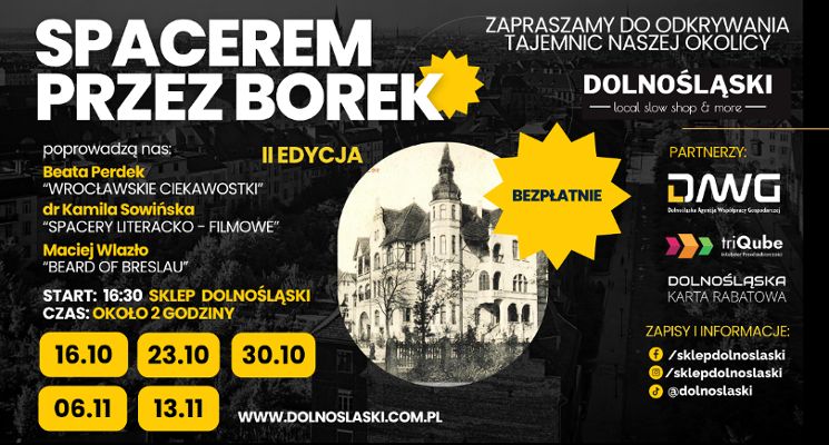 Plakat Spacerem przez Borek: Kulturalny Borek – kto tu żył? Kto tu tworzył?