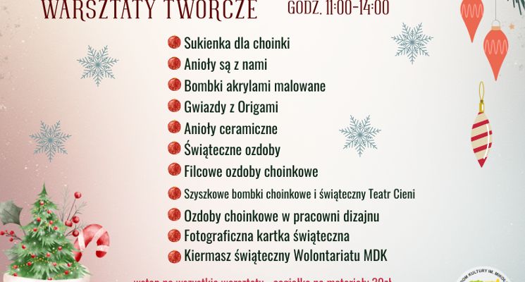 Plakat Mikołajkowe Warsztaty Twórcze w MDK im. Mikołaja Kopernika