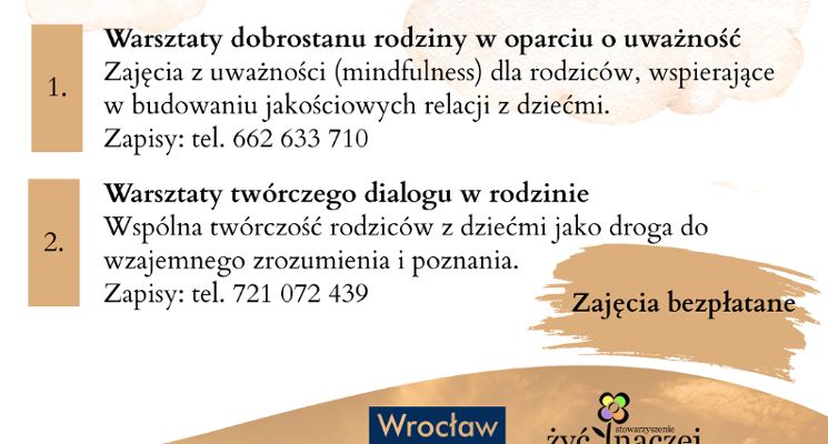 Plakat Bezpłatne weekendowe warsztaty dla rodzin z dziećmi i młodzieżą z twórczego dialogu w rodzinie