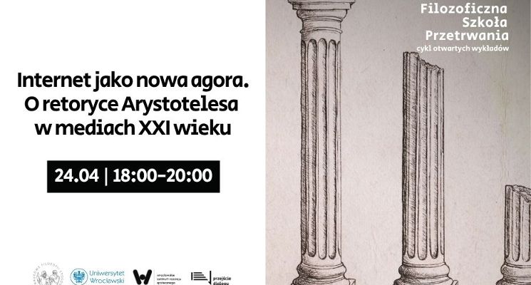 Plakat Internet jako nowa agora - otwarte spotkanie Filozoficznej Szkoły Przetrwania