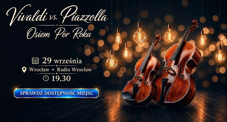 Plakat Vivaldi vs. Piazzolla: Osiem Pór Roku – muzyczny spektakl w blasku lamp Edisona