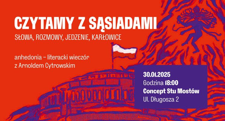 Plakat Czytamy z sąsiadami - literacki wieczór z Arnoldem Cytrowskim
