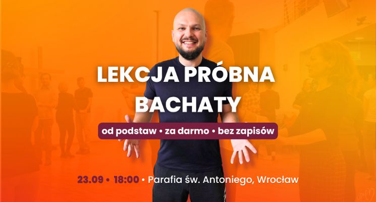 Plakat Bachata – bezpłatna lekcja pokazowa w Szkole Tańca Amen!