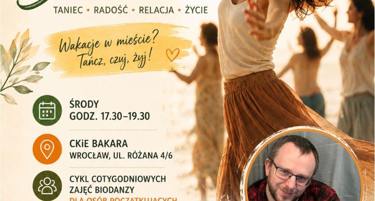 Plakat Wakacje z Biodanzą w Centrum Kultury Bakara