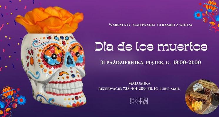 Plakat Día de los Muertos – warsztaty malowania ceramiki z winem