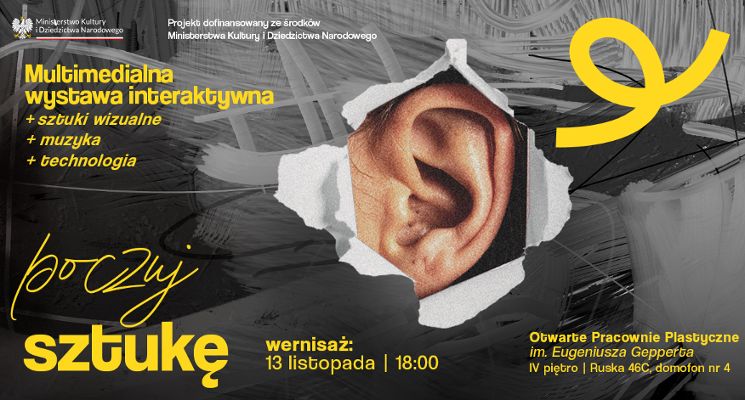 Plakat POCZUJ SZTUKĘ. Wystawa interaktywno-multimedialna w OPP GEPPERTA