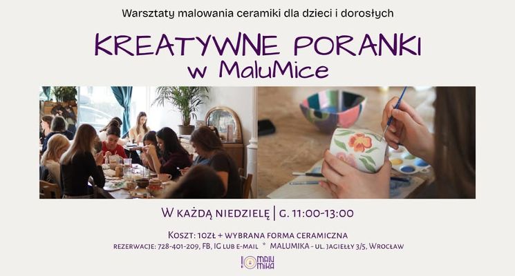 Plakat Kreatywne poranki w Malumice - warsztaty malowania ceramiki dla dzieci i dorosłych