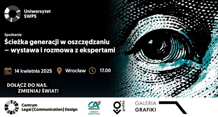 Plakat „Ścieżka generacji w oszczędzaniu” – wystawa Uniwersytetu SWPS i Credit Agricole