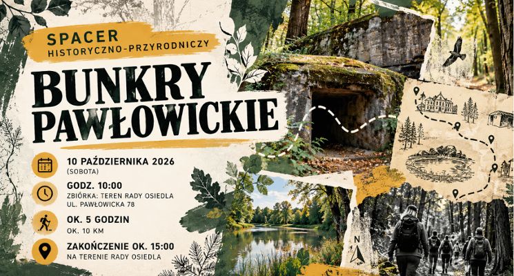 Plakat BUNKRY PAWŁOWICKIE – spacer historyczno-przyrodniczy