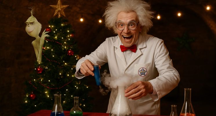 Plakat Pokazy Szalonego Naukowca w świątecznej odsłonie