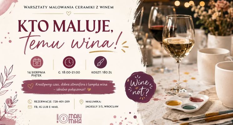 Plakat KTO MALUJE TEMU WINA - warsztaty malowania ceramiki z winem