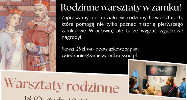 Plakat Rodzinne warsztaty na zamku – quiz z nagrodami