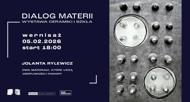 Plakat DIALOG MATERII | wystawa ceramiki i szkła | Jolanta Rylewicz
