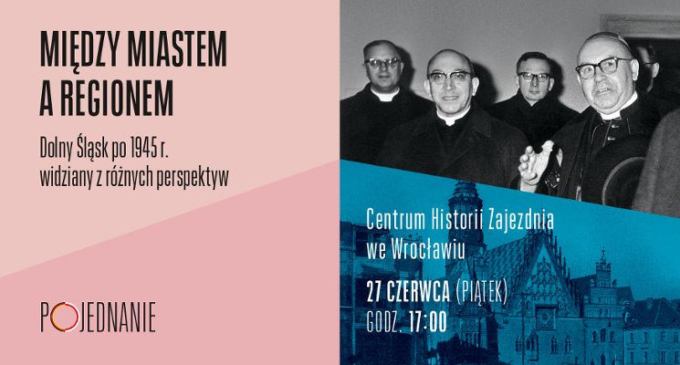 Plakat Debata z cyklu „Między miastem a regionem” we Wrocławiu