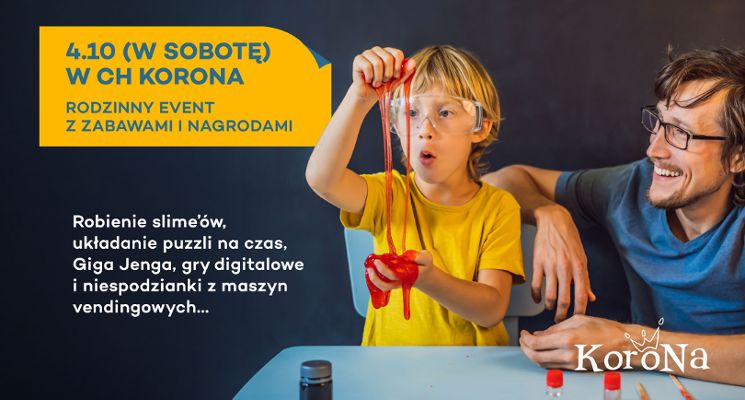 Plakat Październik pełen emocji w CH Korona – rodzinne atrakcje i szansa na wielkie nagrody