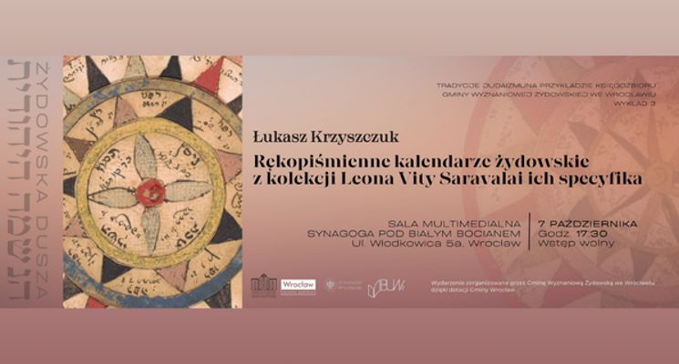 Plakat Rękopiśmienne kalendarze żydowskie z kolekcji Leona Vity Saravala i ich specyfika- wykład