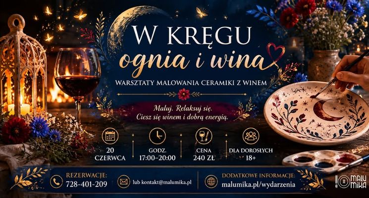 Plakat W KRĘGU OGNIA I WINA - warsztaty malowania ceramiki z winem
