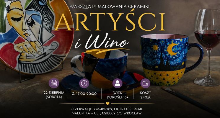 Plakat ARTYŚCI I WINO - warsztaty malowania ceramiki z winem