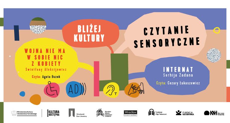 Plakat Bliżej kultury: czytanie sensoryczne z udziałem Agaty Buzek i Cezarego Łukaszewicza