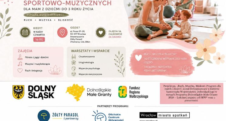 Plakat Ruch, muzyka, bliskość: Program dla mam z dziećmi. DMG 2026