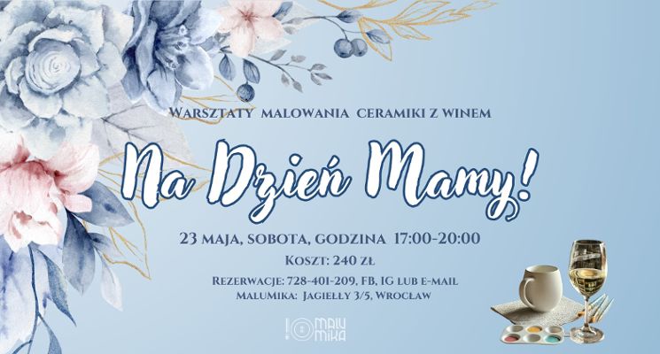 Plakat NA DZIEŃ MAMY! - warsztaty malowania ceramiki przy winie