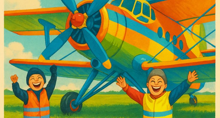 Plakat Rodzinna wycieczka edukacyjna na podwrocławskim lotnisku Mirosławice