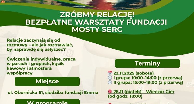 Plakat Bezpłatne warsztaty „Zróbmy relację!”