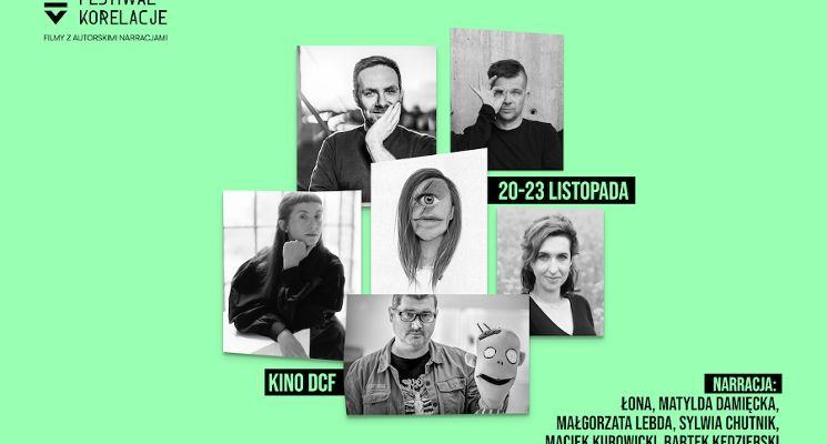 Plakat Festiwal Korelacje – filmy z autorskimi narracjami mistrzyń i mistrzów słowa