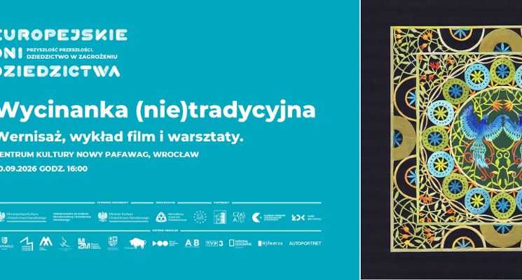 Plakat Wycinanka (nie)tradycyjna - wernisaż, wystawa, film, warsztaty. Europejskie Dni Dziedzictwa