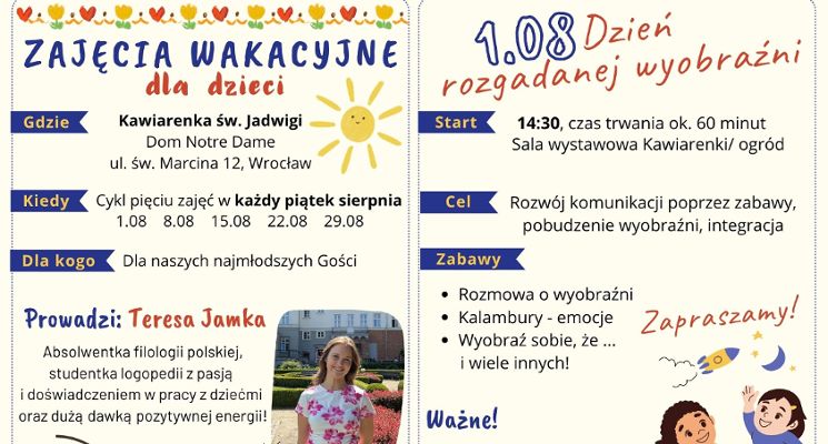 Plakat Dzień Rozgadanej Wyobraźni – zajęcia wakacyjne dla dzieci