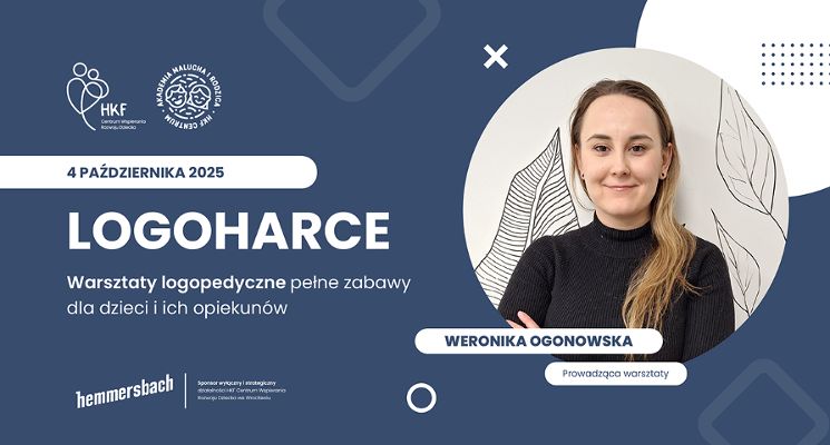 Plakat LOGOHARCE warsztaty logopedyczne pełne zabawy dla dzieci i opiekunów