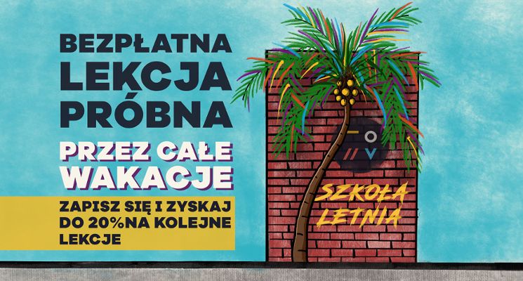 Plakat Szkoła Letnia – Bezpłatne lekcje próbne przez całe wakacje w szkole muzycznej TONY