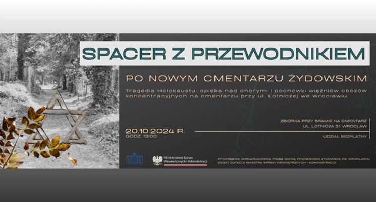 Plakat Spacer z przewodnikiem po Nowym Cmentarzu Żydowskim