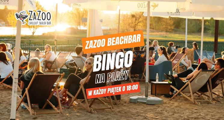 Plakat Bingo na plaży w każdy piątek. ZaZoo bar