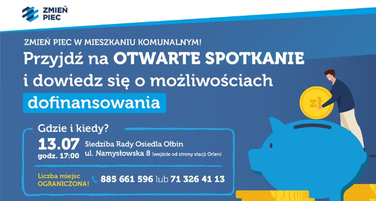 Plakat Spotkanie Zmień piec dla najemców komunalnych na Ołbinie
