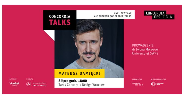 Plakat Concordia Talks - spotkanie z Mateuszem Damięckim