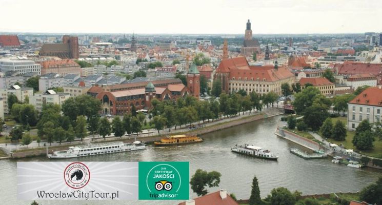 Plakat „Parostatkiem w piękny rejs“ – spacer po Wrocławiu z rejsem po Odrze