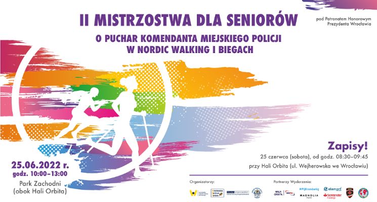 Plakat II Mistrzostwa dla seniorów o Puchar Komendanta Miejskiego Policji w nordic walking i biegach