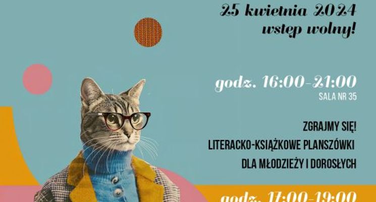 Plakat Światowy Dzień Książki i Praw Autorskich 2024: warsztaty i planszówki!